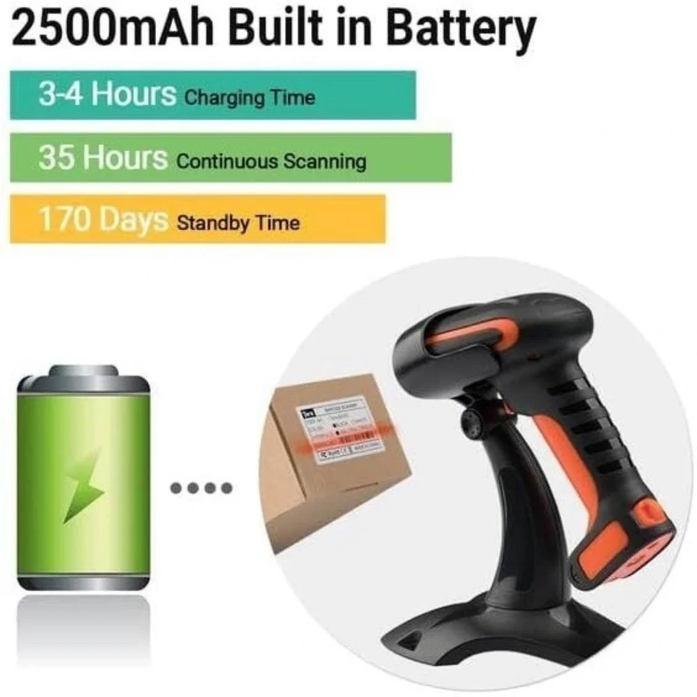 Tera Industrial Barcode Scanner – Wireless 2.4G + Bluetooth – 1D/2D/QR Code Read